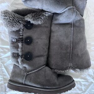 UGG Gray Button Shearling Lined Boots